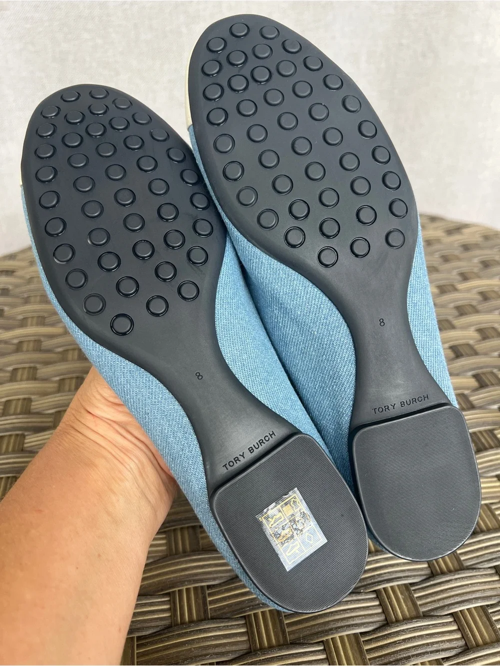 TORY BURCH Denim Leather Toe ballerina flats blue cream size 8